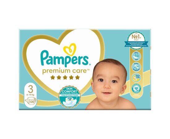 Подгузник Pampers Premium Care Midi Размер 3 (6-10 кг), 120 шт (4015400465461), изображение 2 Подгузник Pampers Premium Care Midi Размер 3 (6-10 кг), 120 шт (4015400465461), изображение 2