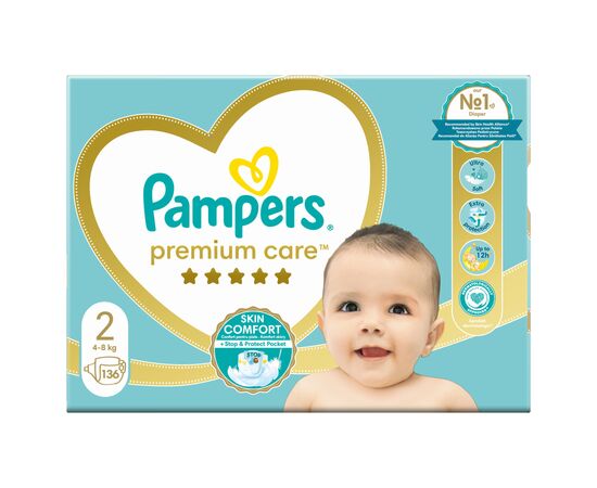 Подгузники Pampers Premium Care Размер 2 (4-8 кг) 136 шт (8006540855812), изображение 2 Подгузники Pampers Premium Care Размер 2 (4-8 кг) 136 шт (8006540855812), изображение 2