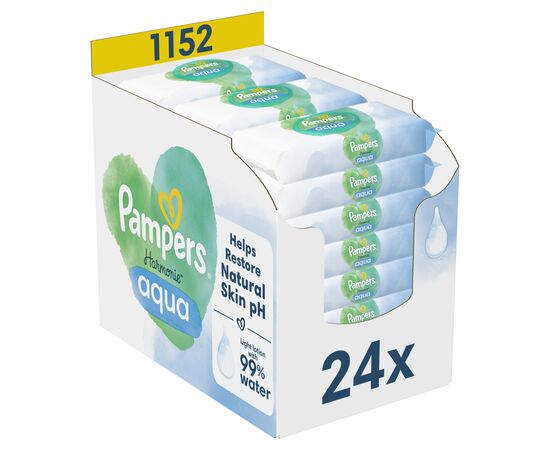 Дитячі вологі серветки Pampers Harmonie Aqua 24 пачки х 48 шт (8006540811276)