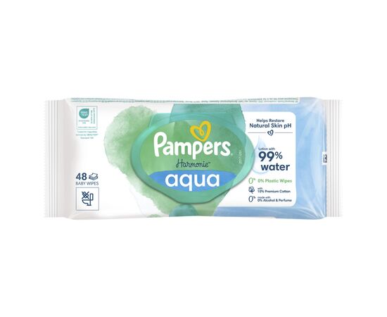 Детские влажные салфетки Pampers Harmonie Aqua 48 шт (8006540458563), изображение 2 Детские влажные салфетки Pampers Harmonie Aqua 48 шт (8006540458563), изображение 2