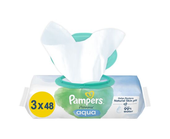 Дитячі вологі серветки Pampers Harmonie Aqua 3 пачки х 48 шт (8006540458525)