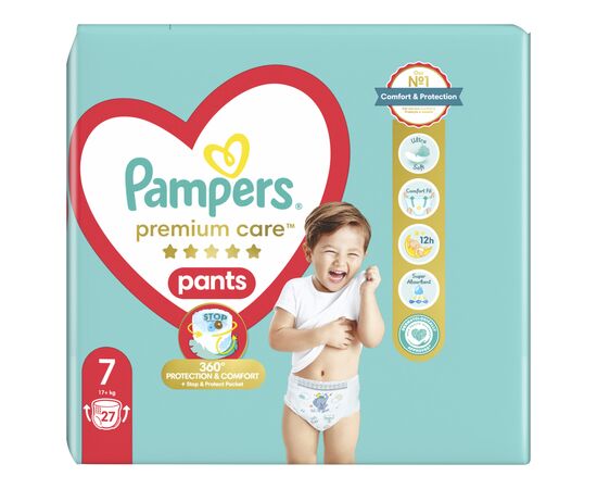 Подгузники Pampers Premium Care Pants Трусики Размер 7 (17+кг) 27 шт. (8006540807026), изображение 2 Подгузники Pampers Premium Care Pants Трусики Размер 7 (17+кг) 27 шт. (8006540807026), изображение 2