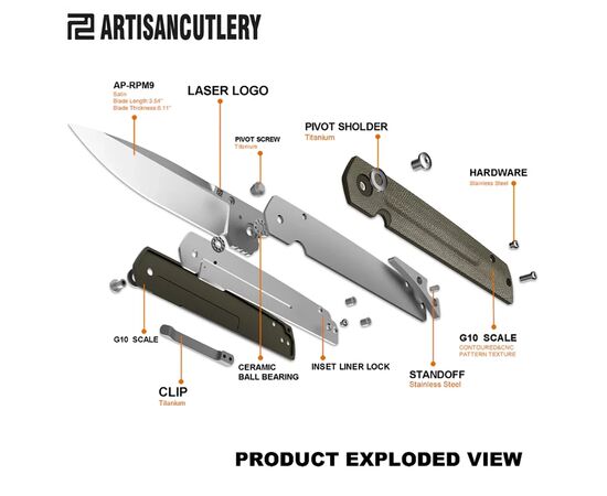 Нож Artisan Sirius S35VN Black Blade Od Green (2798.04.32), изображение 9 Нож Artisan Sirius S35VN Black Blade Od Green (2798.04.32), изображение 9