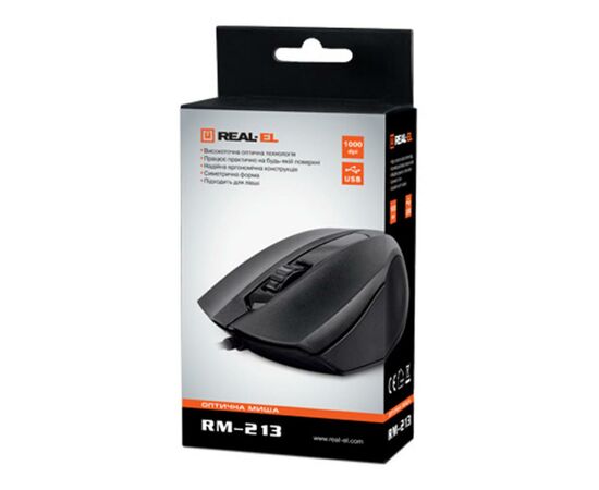 Мышка REAL-EL RM-213, USB, black, изображение 2 Мышка REAL-EL RM-213, USB, black, изображение 2