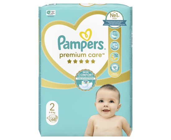 Подгузник Pampers Premium Care Mini Размер 2 (4-8 кг), 68 шт (8001841104874), изображение 2 Подгузник Pampers Premium Care Mini Размер 2 (4-8 кг), 68 шт (8001841104874), изображение 2