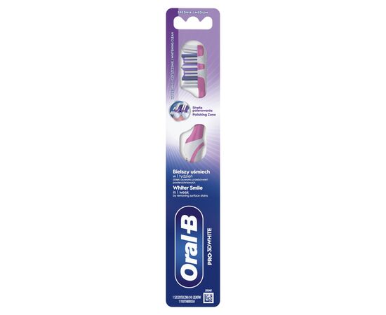 Зубная щетка Oral-B Pro 3D White Отбеливание Средней жесткости 1 шт. (8700216459518), изображение 2 Зубная щетка Oral-B Pro 3D White Отбеливание Средней жесткости 1 шт. (8700216459518), изображение 2