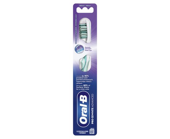 Зубна щітка Oral-B Pro 3D White Advanced Відбілювання Середньої жорсткості 1 шт. (8700216476324), зображення 2 Зубна щітка Oral-B Pro 3D White Advanced Відбілювання Середньої жорсткості 1 шт. (8700216476324), зображення 2