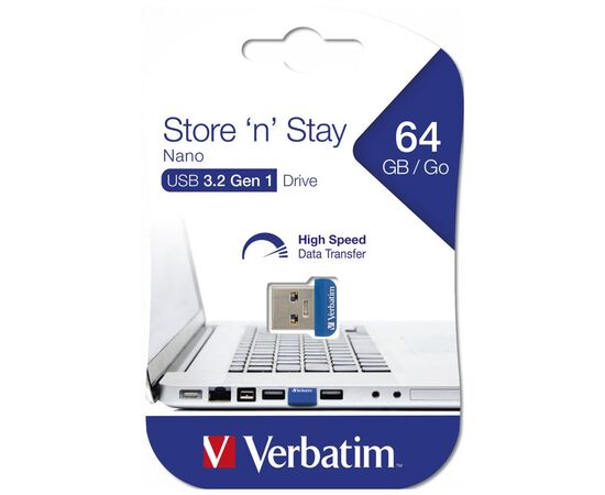 USB флеш накопичувач Verbatim 64GB Store 'n' Stay NANO Blue USB 3.2 (98711), зображення 5