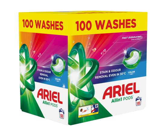 Капсулы для стирки Ariel Pods All-in-1 Color Для цветного 100 шт. (8700216764179), изображение 2 Капсулы для стирки Ariel Pods All-in-1 Color Для цветного 100 шт. (8700216764179), изображение 2