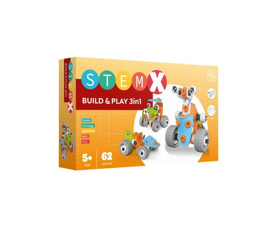 Конструктор Stem с болтами Build&Play 3 в 1 на 62 детали (3858894673261)