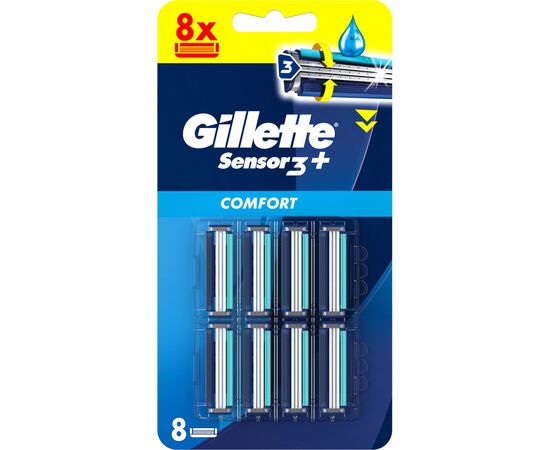 Сменные кассеты Gillette Sensor 3+ 8 шт. (8700216873727), изображение 2 Сменные кассеты Gillette Sensor 3+ 8 шт. (8700216873727), изображение 2