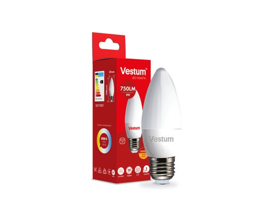 Лампочка Vestum LED C37 8W 3000K 220V E27 (1-VS-1310)