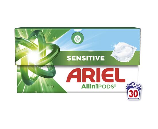 Капсулы для стирки Ariel Pods All-in-1 Sensitive Skin Для чувствительной кожи 30 шт. (8700216766012), изображение 2 Капсулы для стирки Ariel Pods All-in-1 Sensitive Skin Для чувствительной кожи 30 шт. (8700216766012), изображение 2