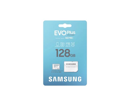 Карта памяти Samsung 128 GB microSDXC Class 10 UHS-I U3 V30 A2 EVO Plus+SD Adapte (MC128SA/EU), изображение 8