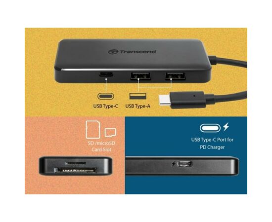 Концентратор Transcend Type-C HUB 6 ports microSD/SD Black (TS-HUB5C), изображение 8 Концентратор Transcend Type-C HUB 6 ports microSD/SD Black (TS-HUB5C), изображение 8