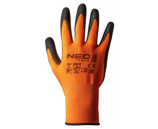 Защитные перчатки Neo Tools рабочие, полиэстер с нитриловым покрытием (песчаный), p. 8 (97-642-8), изображение 2 Защитные перчатки Neo Tools рабочие, полиэстер с нитриловым покрытием (песчаный), p. 8 (97-642-8), изображение 2