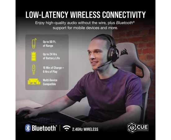 Наушники Corsair HS55 Wireless Gaming Dolby 7.1 Carbon (CA-9011280-EU), изображение 10 Наушники Corsair HS55 Wireless Gaming Dolby 7.1 Carbon (CA-9011280-EU), изображение 10