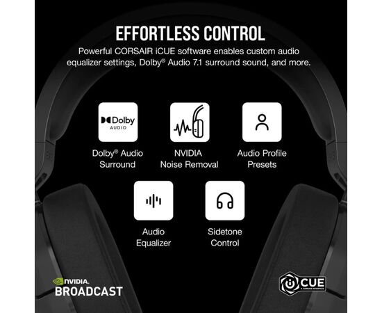 Наушники Corsair HS55 Wireless Gaming Dolby 7.1 Carbon (CA-9011280-EU), изображение 6 Наушники Corsair HS55 Wireless Gaming Dolby 7.1 Carbon (CA-9011280-EU), изображение 6