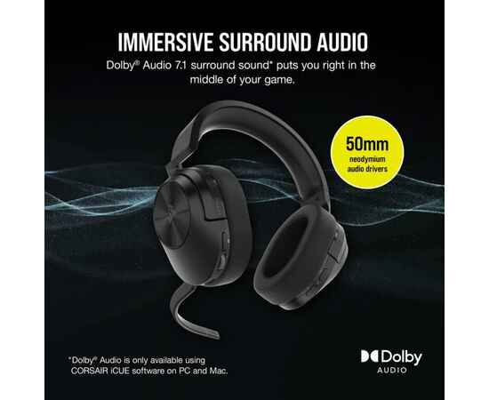 Наушники Corsair HS55 Wireless Gaming Dolby 7.1 Carbon (CA-9011280-EU), изображение 8 Наушники Corsair HS55 Wireless Gaming Dolby 7.1 Carbon (CA-9011280-EU), изображение 8