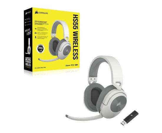 Наушники Corsair HS55 Wireless Gaming Dolby 7.1 White (CA-9011281-EU), изображение 6 Наушники Corsair HS55 Wireless Gaming Dolby 7.1 White (CA-9011281-EU), изображение 6