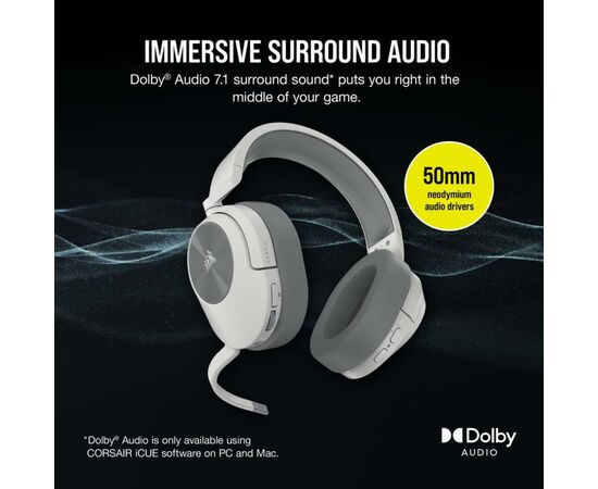 Наушники Corsair HS55 Wireless Gaming Dolby 7.1 White (CA-9011281-EU), изображение 8 Наушники Corsair HS55 Wireless Gaming Dolby 7.1 White (CA-9011281-EU), изображение 8