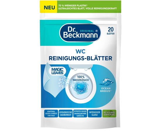 Средство для чистки унитаза Dr. Beckmann Magic Leaves Растворные салфетки Океанский бриз 20 шт. (4008455097114)