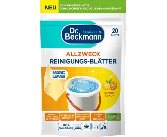 Засіб для миття підлоги Dr. Beckmann Magic Leaves Розчинні серветки для прибирання Літній лимон 20 шт. (4008455097411)
