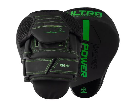 Лапы боксерские PowerPlay 3044 Pro Carbon Ultra Series Чорно-Зелені (PP_3044_Bl/Green)