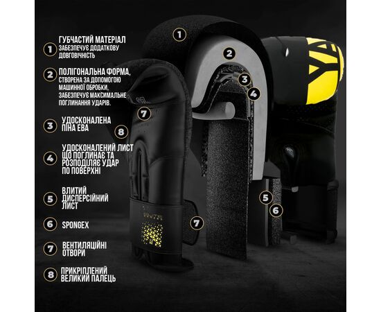 Боксерские перчатки PowerPlay 3086 Matt Challenger Чорно-Жовті 12 унцій (PP_3086_12oz_Bl/Yellow), изображение 9