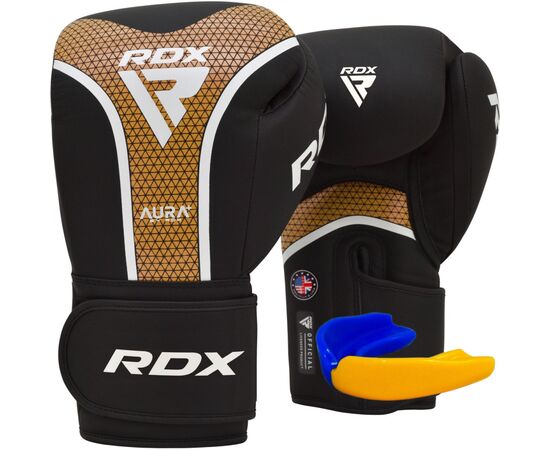 Боксерские перчатки RDX Aura Plus T-17 Black Golden 16 унцій (BGR-T17BGL-16OZ+)