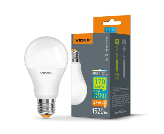 Лампочка Videx LED A60h 8.8W E27 4100K (VL-A60h-88274), изображение 3 Лампочка Videx LED A60h 8.8W E27 4100K (VL-A60h-88274), изображение 3