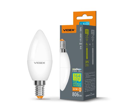 Лампочка Videx LED C37h 4.9W E14 4100K (VL-C37h-49144), изображение 3 Лампочка Videx LED C37h 4.9W E14 4100K (VL-C37h-49144), изображение 3