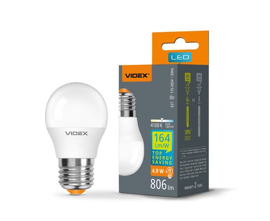 Лампочка Videx LED G45h 4.9W E27 4100K (VL-G45h-49274), изображение 3 Лампочка Videx LED G45h 4.9W E27 4100K (VL-G45h-49274), изображение 3