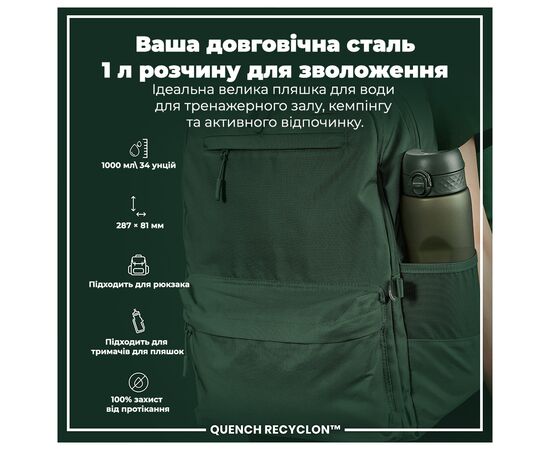 Бутылка для воды ION8 OneTouch 1000 мл BPA Free, Dark Green (I8RF1000DGRE), изображение 5 Бутылка для воды ION8 OneTouch 1000 мл BPA Free, Dark Green (I8RF1000DGRE), изображение 5