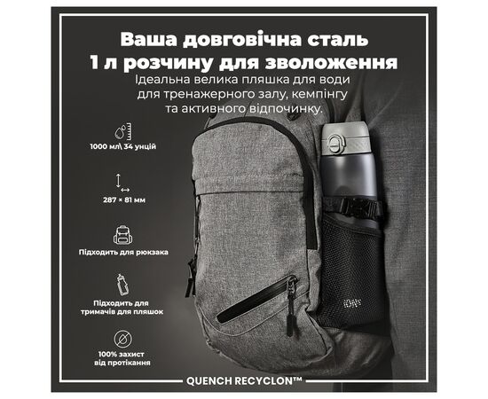 Бутылка для воды ION8 OneTouch 1000 мл BPA Free, Grey (I8RF1000GRY), изображение 5 Бутылка для воды ION8 OneTouch 1000 мл BPA Free, Grey (I8RF1000GRY), изображение 5