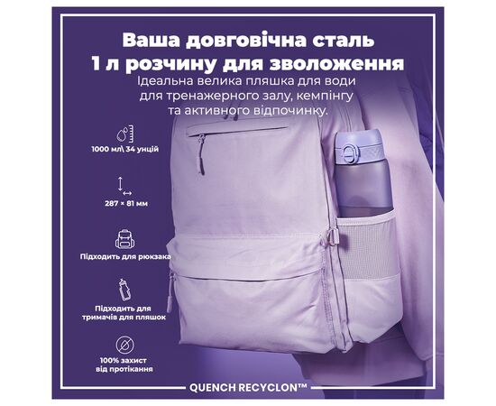 Бутылка для воды ION8 OneTouch 1000 мл BPA Free, Light Purple (I8RF1000PERI), изображение 5 Бутылка для воды ION8 OneTouch 1000 мл BPA Free, Light Purple (I8RF1000PERI), изображение 5