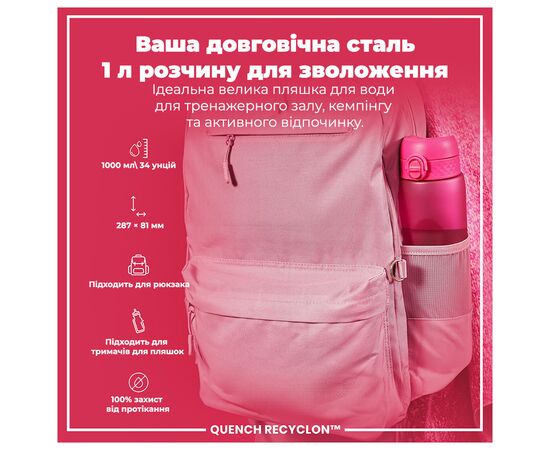 Бутылка для воды ION8 OneTouch 1000 мл BPA Free, Pink (I8RF1000PIN), изображение 5 Бутылка для воды ION8 OneTouch 1000 мл BPA Free, Pink (I8RF1000PIN), изображение 5