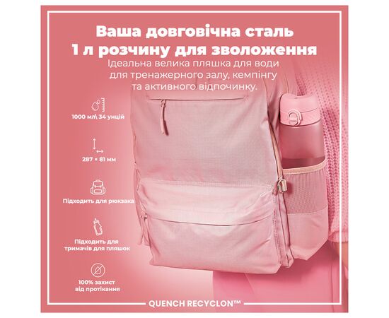 Бутылка для воды ION8 OneTouch 1000 мл BPA Free, Rose Quartz (I8RF1000ROS), изображение 5 Бутылка для воды ION8 OneTouch 1000 мл BPA Free, Rose Quartz (I8RF1000ROS), изображение 5