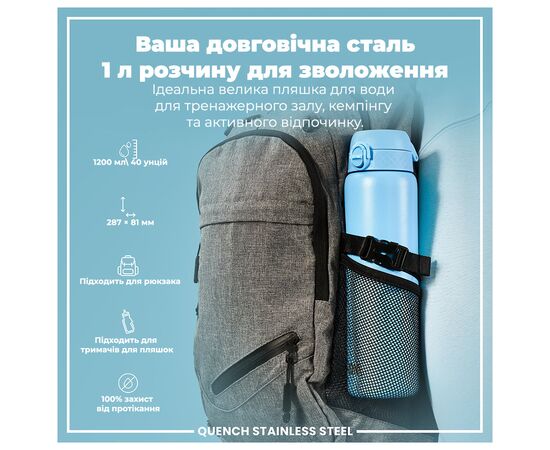 Бутылка для воды ION8 OneTouch Stainless Steel 1200 мл Alaskan Blue (I8SS1000ABLU2), изображение 5 Бутылка для воды ION8 OneTouch Stainless Steel 1200 мл Alaskan Blue (I8SS1000ABLU2), изображение 5