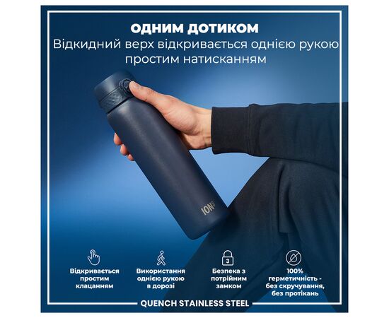 Бутылка для воды ION8 OneTouch Stainless Steel 1200 мл Ash Navy (I8SS1000ANAVY), изображение 2 Бутылка для воды ION8 OneTouch Stainless Steel 1200 мл Ash Navy (I8SS1000ANAVY), изображение 2