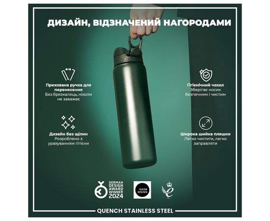 Пляшка для води ION8 OneTouch Stainless Steel 1200 мл Dark Green (I8SS1000DGRE), зображення 4 Пляшка для води ION8 OneTouch Stainless Steel 1200 мл Dark Green (I8SS1000DGRE), зображення 4