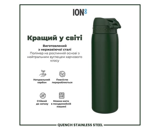 Пляшка для води ION8 OneTouch Stainless Steel 1200 мл Dark Green (I8SS1000DGRE), зображення 6 Пляшка для води ION8 OneTouch Stainless Steel 1200 мл Dark Green (I8SS1000DGRE), зображення 6