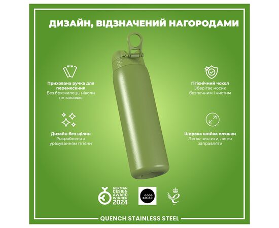 Пляшка для води ION8 OneTouch Stainless Steel 1200 мл Khaki Green (I8SS1000KGRE), зображення 4