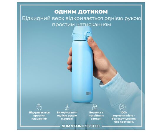 Пляшка для води ION8 OneTouch Stainless Steel 600 мл Alaskan Blue (I8SS600ABLU2), зображення 2