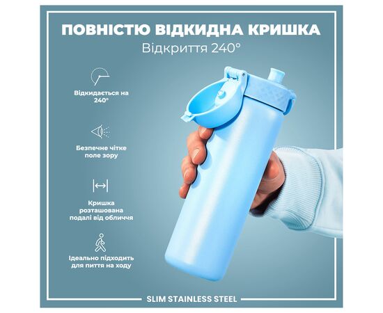 Пляшка для води ION8 OneTouch Stainless Steel 600 мл Alaskan Blue (I8SS600ABLU2), зображення 3