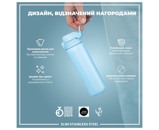 Пляшка для води ION8 OneTouch Stainless Steel 600 мл Alaskan Blue (I8SS600ABLU2), зображення 4