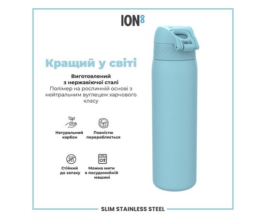 Пляшка для води ION8 OneTouch Stainless Steel 600 мл Alaskan Blue (I8SS600ABLU2), зображення 6