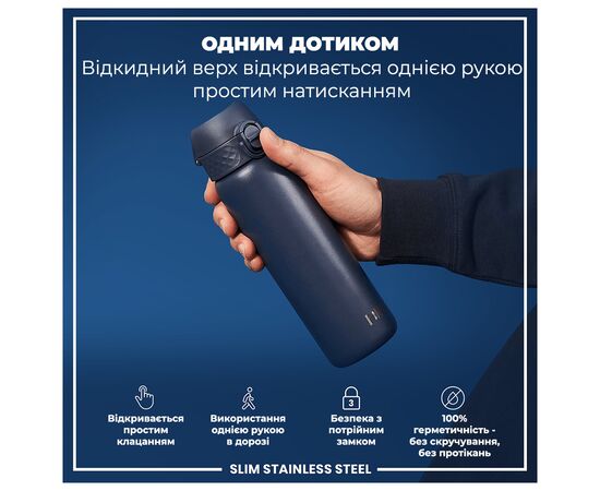 Бутылка для воды ION8 OneTouch Stainless Steel 600 мл Ash Navy (I8SS600ANAVY), изображение 2 Бутылка для воды ION8 OneTouch Stainless Steel 600 мл Ash Navy (I8SS600ANAVY), изображение 2