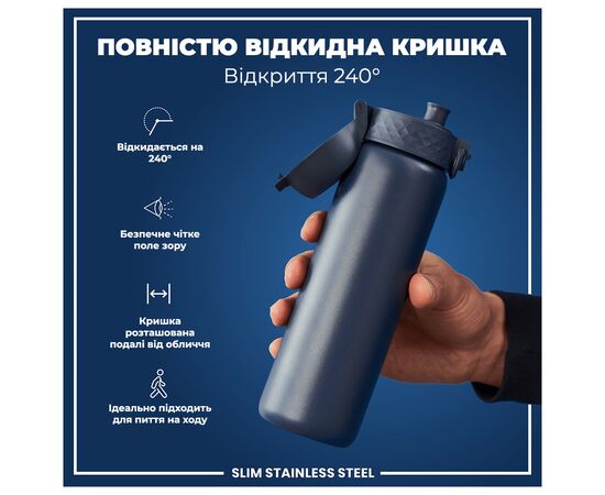 Бутылка для воды ION8 OneTouch Stainless Steel 600 мл Ash Navy (I8SS600ANAVY), изображение 3 Бутылка для воды ION8 OneTouch Stainless Steel 600 мл Ash Navy (I8SS600ANAVY), изображение 3