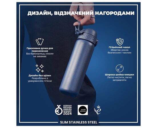 Бутылка для воды ION8 OneTouch Stainless Steel 600 мл Ash Navy (I8SS600ANAVY), изображение 4 Бутылка для воды ION8 OneTouch Stainless Steel 600 мл Ash Navy (I8SS600ANAVY), изображение 4